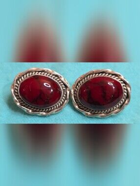 NATIVE AMERICAN TAXCO STERLING SILVER 925 RED JASPER CLIP EARRING